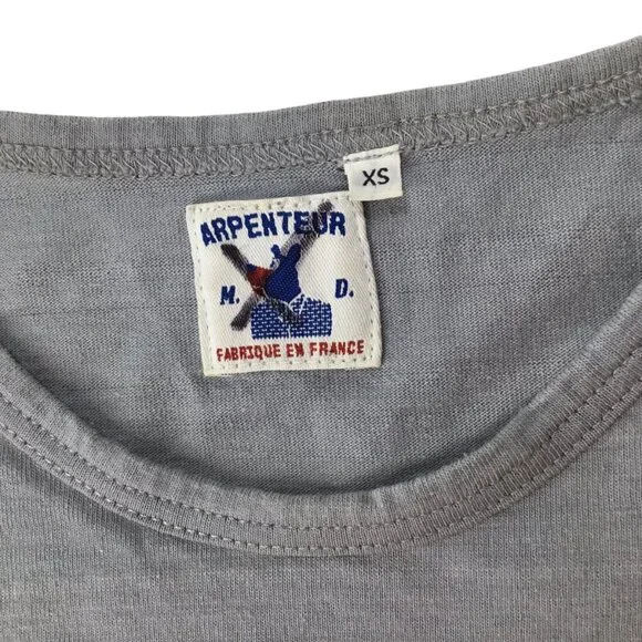 Arpenteur Top Shirt Mens XS France Pullover Striped 3/4 Sleeve Pocket Gray White - Picture 3 of 6